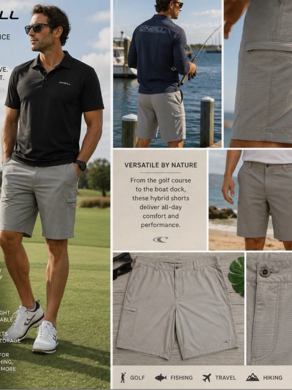 O’Neill Shorts Men Size 40 Gray Hybrid Stretch Performance Casual Golf Utility